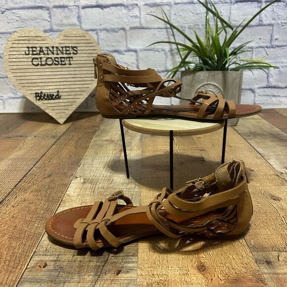 Jessica Simpson Lamperty Brown Buckle Strap Zip Back Flats - Picture 5 of 8